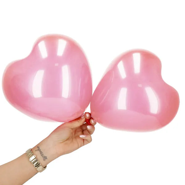 Szív alakú rózsaszín fémfényű latex lufi, 30 cm, 50 db-os készlet