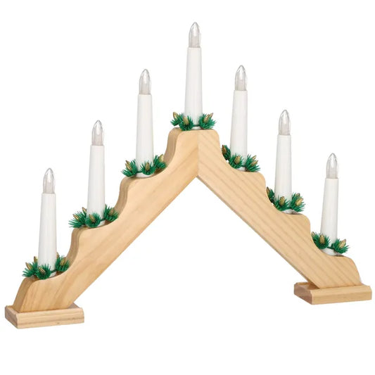 LED fa ablakdísz 7 gyertyával, meleg fehér, elemes, 39,5×30,5 cm