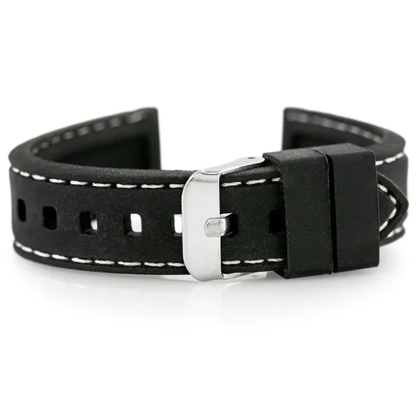 Fekete-fehér gumiszíj ezüst csattal, 18 mm szélesség