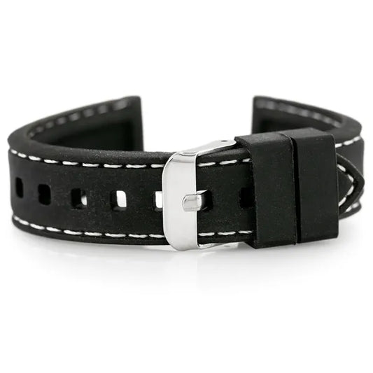 Fekete-fehér gumiszíj ezüst csattal, 18 mm szélesség