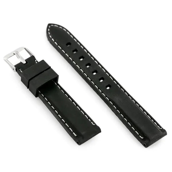 Fekete-fehér gumiszíj ezüst csattal, 18 mm szélesség