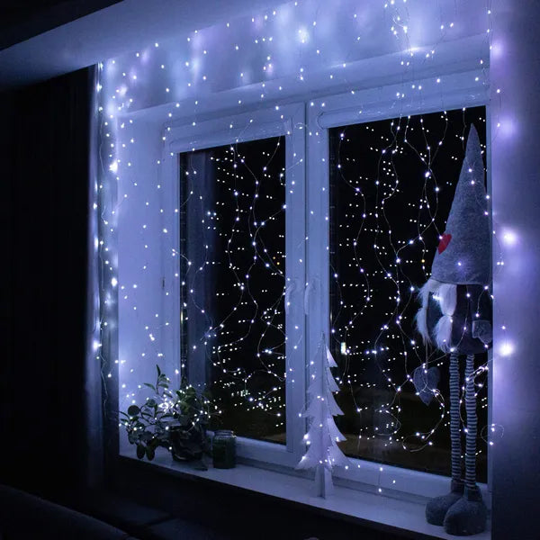 Jégcsap fényfüzér 300 LED, 3×3 m, hidegfehér, IP44, távirányítós