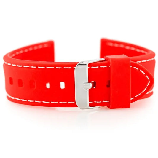 Piros gumi óraszíj fehér varrással, 24 mm, ezüst csattal
