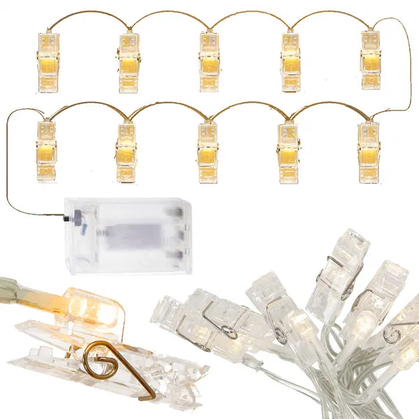 Meleg fehér, elemes 10 LED fényfüzér, beltéri, 1,35 m