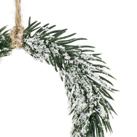 Havas karácsonyi műanyag ág függő dísz jutaszállal, 10 cm