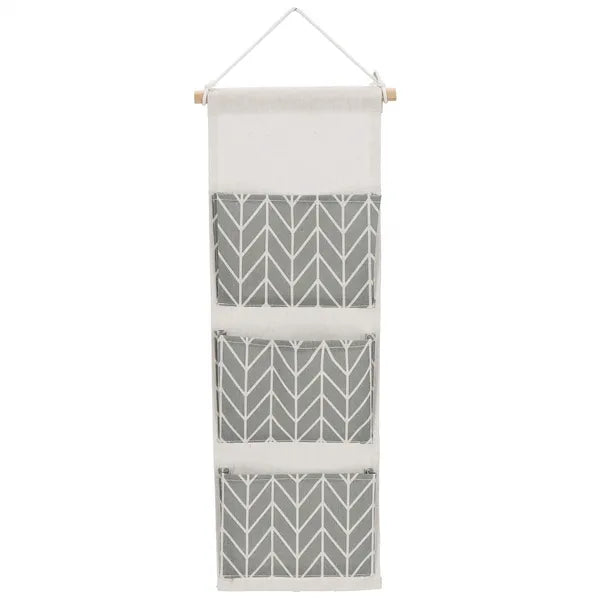 Falra szerelhető szürke 3 zsebes textil tároló 58x20 cm