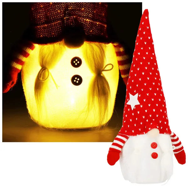 Karácsonyi manó LED dekoráció, 34×17 cm, meleg fehér, elemes