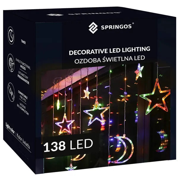 Multiszínű 138 LED-es karácsonyi fényfüzér, 2,5 m, IP44, 8 üzemmód