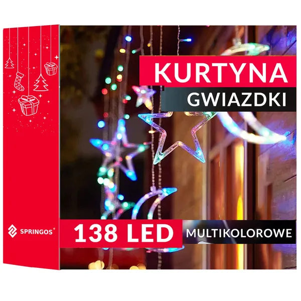 Multiszínű 138 LED-es karácsonyi fényfüzér, 2,5 m, IP44, 8 üzemmód