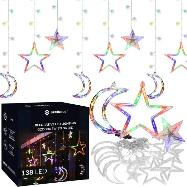 Multiszínű 138 LED-es karácsonyi fényfüzér, 2,5 m, IP44, 8 üzemmód