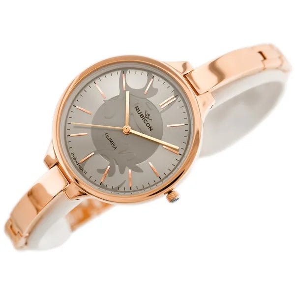 Rose gold női karóra szürke számlappal, acél szíjjal, 35 mm