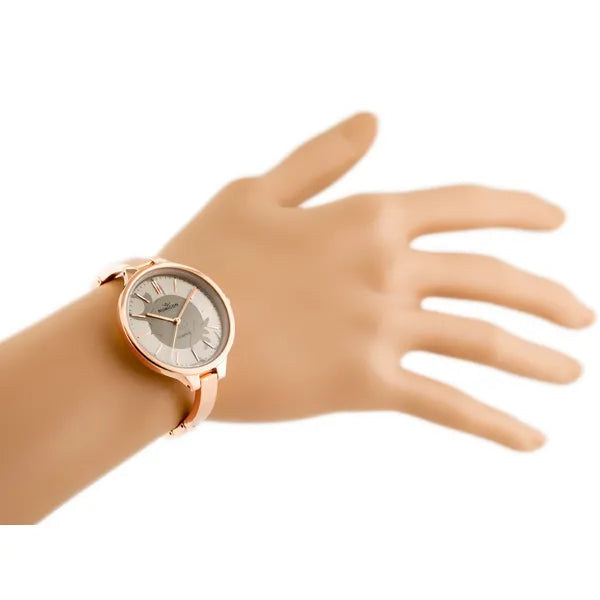 Rose gold női karóra szürke számlappal, acél szíjjal, 35 mm
