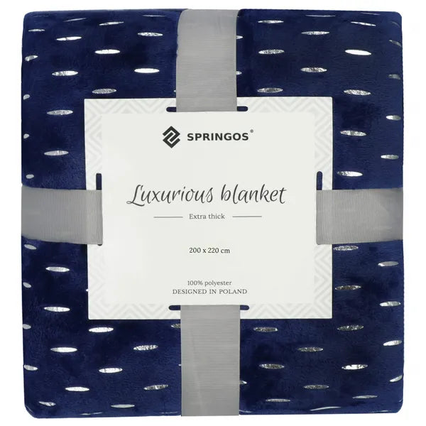 Springos poliészter plüss takaró 200×220 cm, sötétkék-ezüst