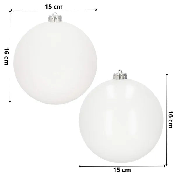 Fehér műanyag karácsonyfadísz gömb szett, 15 cm, 2 db, matt & fényes