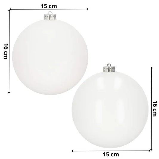 Fehér műanyag karácsonyfadísz gömb szett, 15 cm, 2 db, matt & fényes