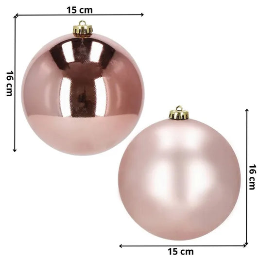 Rose gold, matt és fényes törhetetlen karácsonyi gömb 15 cm – 2 db