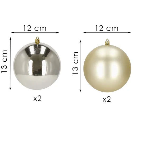 Karácsonyfadísz gömb szett 4 db, arany, 12 cm, műanyag, törésálló