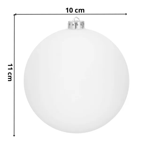 Fehér műanyag karácsonyi gömb dísz szett, 10 cm, 6 db, matt+fényes