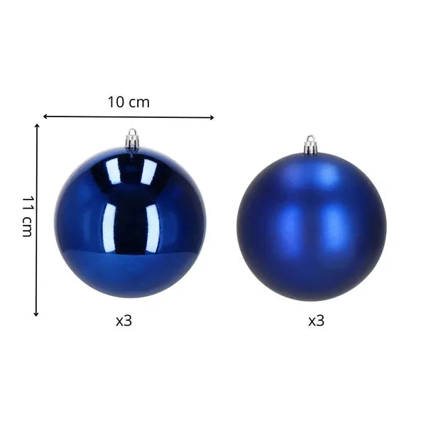 Törhetetlen karácsonyfadísz gömb készlet, 6 db, 10 cm, matt és fényes, sötétkék