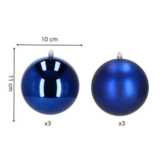 Törhetetlen karácsonyfadísz gömb készlet, 6 db, 10 cm, matt és fényes, sötétkék