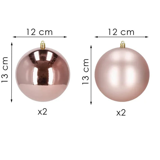 Törhetetlen rose gold karácsonyi gömbdísz szett, 12 cm, 4 db (matt/fényes)