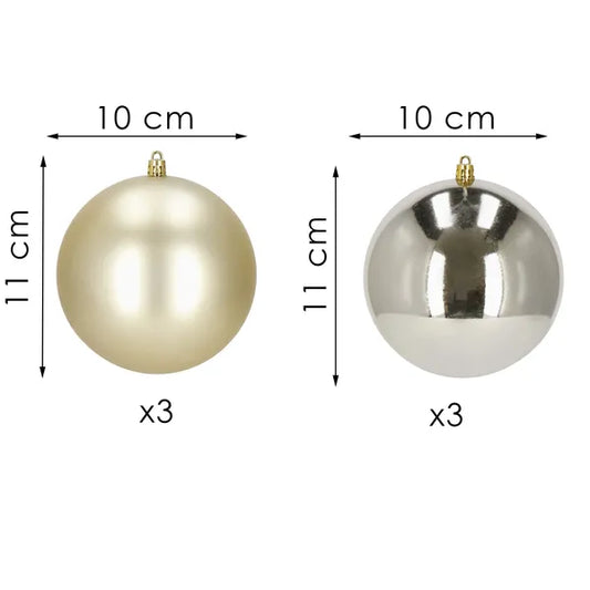 Arany karácsonyi gömb dísz készlet, 10 cm, 6 db, törhetetlen, matt/fényes