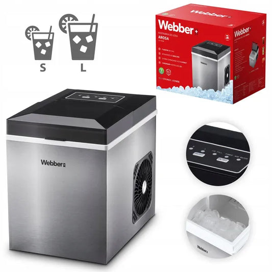 Inox jégkocka készítő 10 kg/nap, 165 W, 6 perc első jég, 0,85 l tartály
