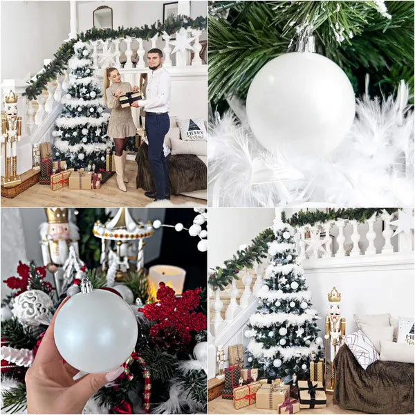 Fehér, törhetetlen karácsonyi díszgömb készlet 33 db, 5-8 cm