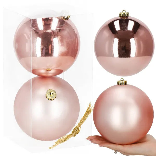 Rose gold, matt és fényes törhetetlen karácsonyi gömb 15 cm – 2 db