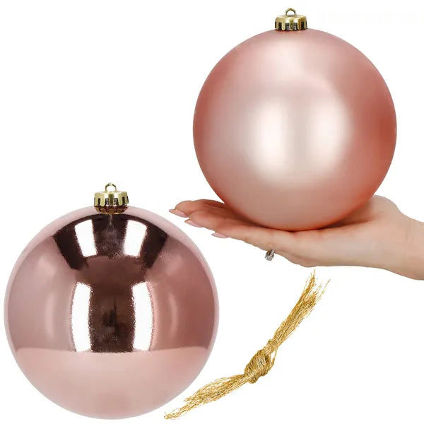 Rose gold, matt és fényes törhetetlen karácsonyi gömb 15 cm – 2 db