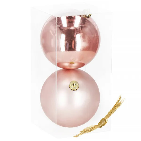 Rose gold, matt és fényes törhetetlen karácsonyi gömb 15 cm – 2 db