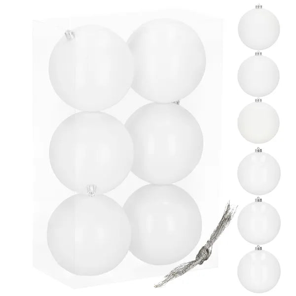 Fehér műanyag karácsonyi gömb dísz szett, 10 cm, 6 db, matt+fényes