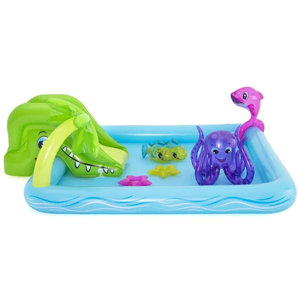 Bestway Aquarium felfújható gyerek vízi játszótér 239×206×86 cm csúszdával