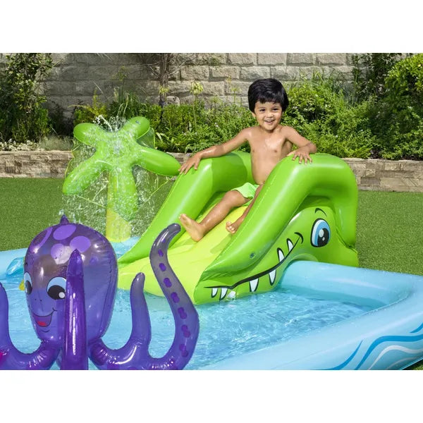 Bestway Aquarium felfújható gyerek vízi játszótér 239×206×86 cm csúszdával
