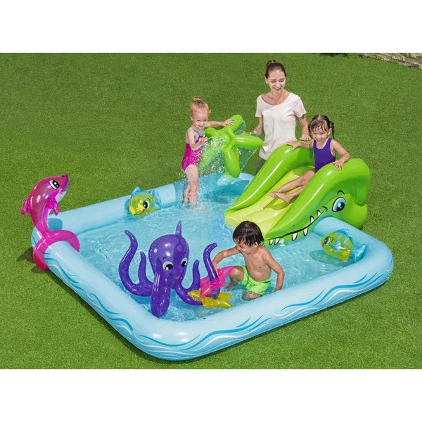 Bestway Aquarium felfújható gyerek vízi játszótér 239×206×86 cm csúszdával