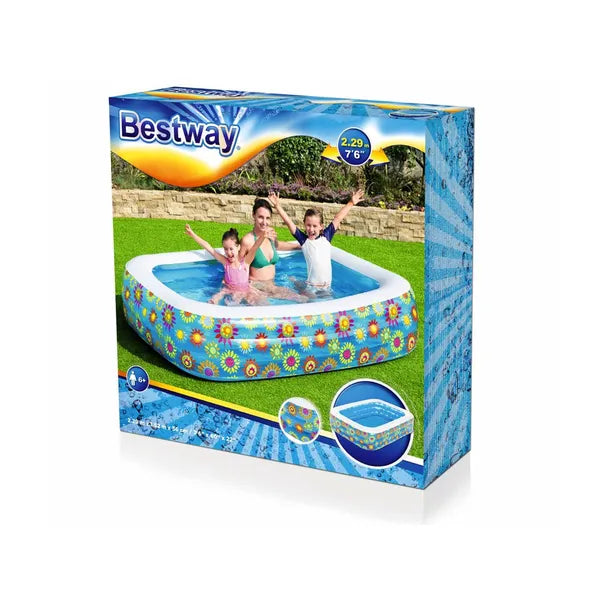 Bestway családi felfújható medence 229×152×56 cm, 3 gyűrű, virágmintás