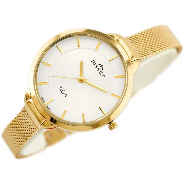 Bisset női karóra, arany PVD nemesacél szíj, 34 mm ezüst számlap