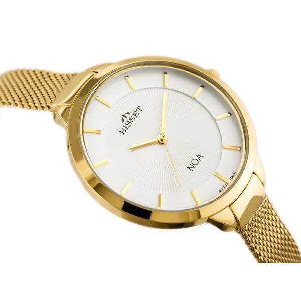 Bisset női karóra, arany PVD nemesacél szíj, 34 mm ezüst számlap