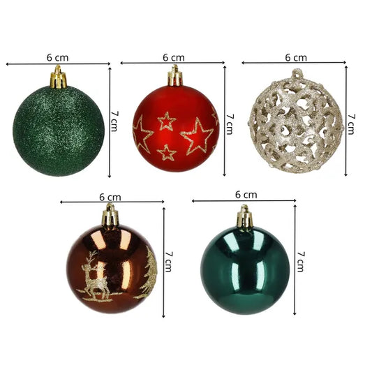 Törhetetlen műanyag karácsonyi gömb szett 6 cm, 30 db, vegyes színek