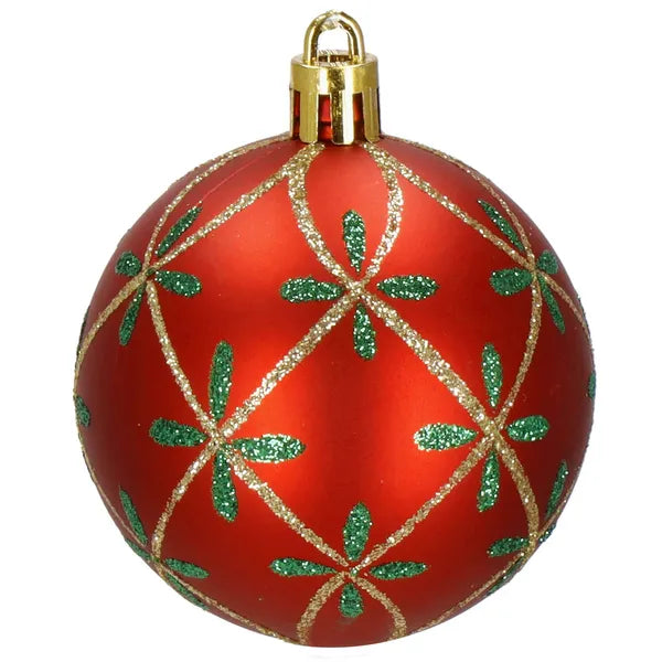 Törhetetlen karácsonyi gömbdísz készlet, 6 cm, 30 db, arany-piros-zöld