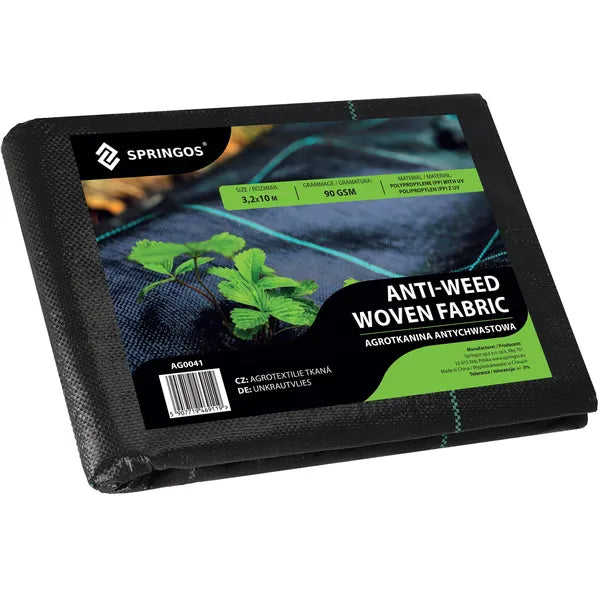 Gyomfogó agroszövet, UV-álló PP, 90 g/m², 3,2×10 m, fekete