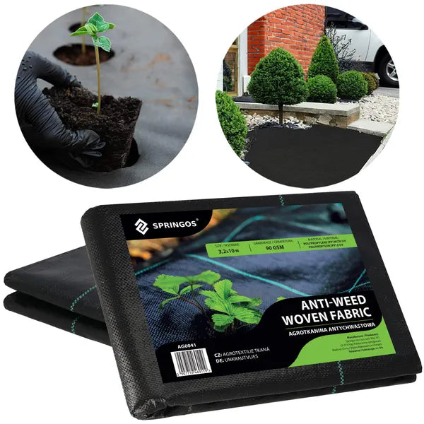 Gyomfogó agroszövet, UV-álló PP, 90 g/m², 3,2×10 m, fekete