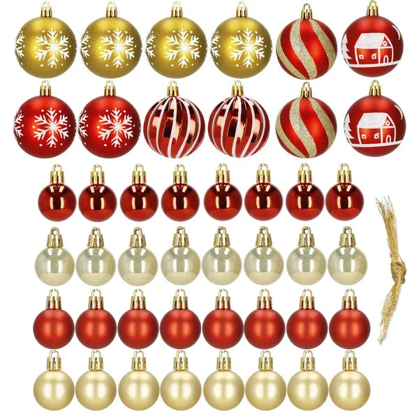 Törhetetlen karácsonyi gömb díszek, piros-arany, 42 db, 3–6 cm
