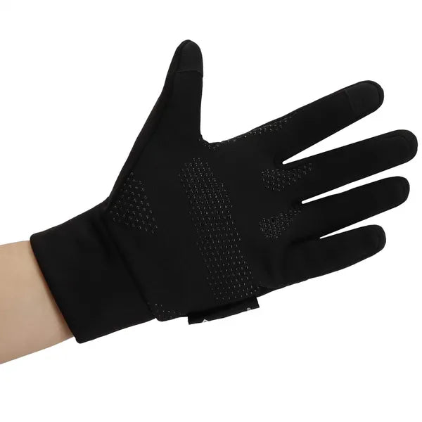 Fekete nylon kesztyű L – csúszásgátlós tenyér, érintőképernyős ujj