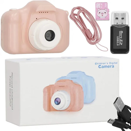 Gyerek digitális fényképezőgép, rózsaszín, Full HD 24 MP, 8 GB kártyával