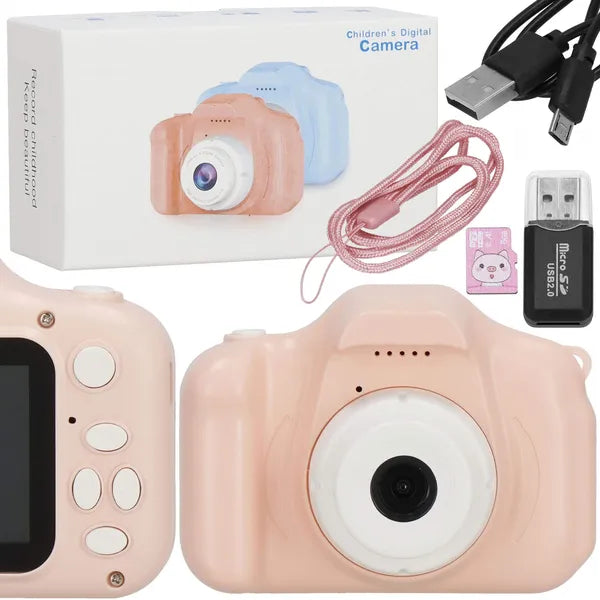 Gyerek digitális fényképezőgép, rózsaszín, Full HD 24 MP, 8 GB kártyával