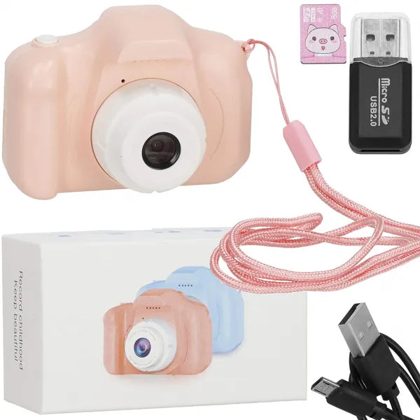 Gyerek digitális fényképezőgép, rózsaszín, Full HD 24 MP, 8 GB kártyával