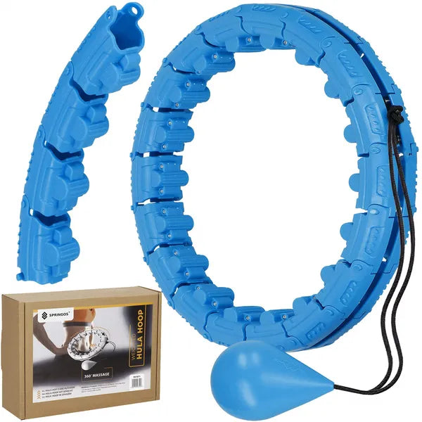 Állítható, súlyozott hullahopp karika 24 masszázstüskével, kék, 46 cm