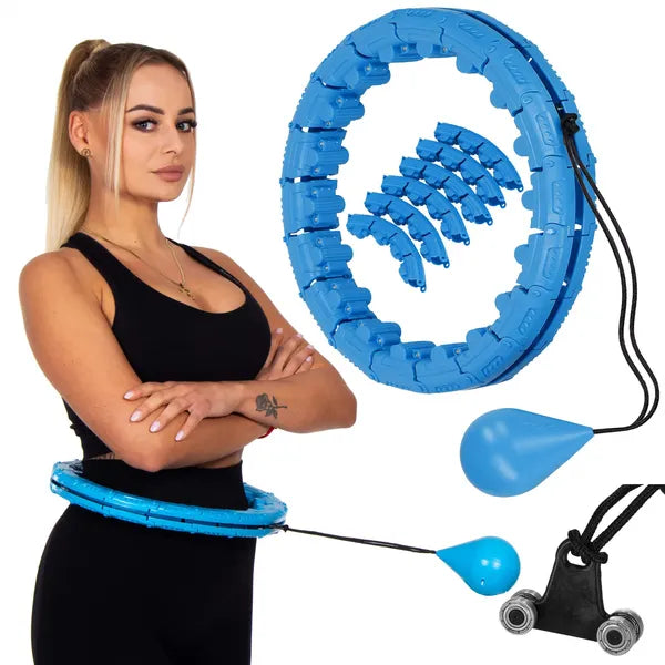 Állítható, súlyozott hullahopp karika 24 masszázstüskével, kék, 46 cm
