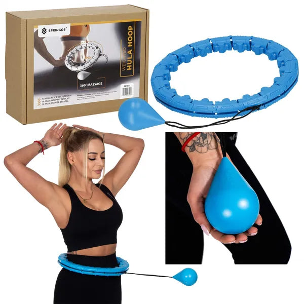 Állítható, súlyozott hullahopp karika 24 masszázstüskével, kék, 46 cm
